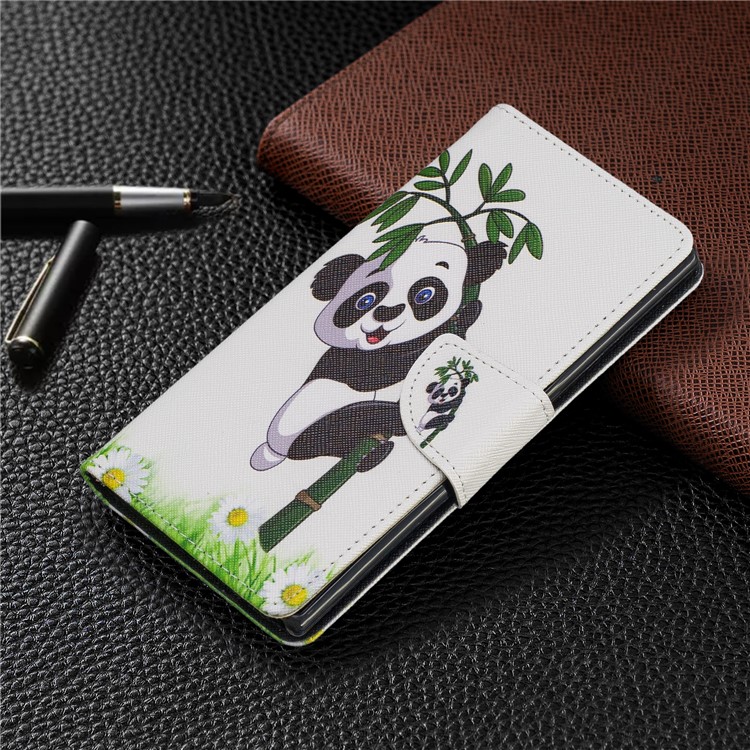 Pattern Printing Leather Wallet Phone Shell for Samsung Galaxy Note 10 - Panda Climbing Tree-7