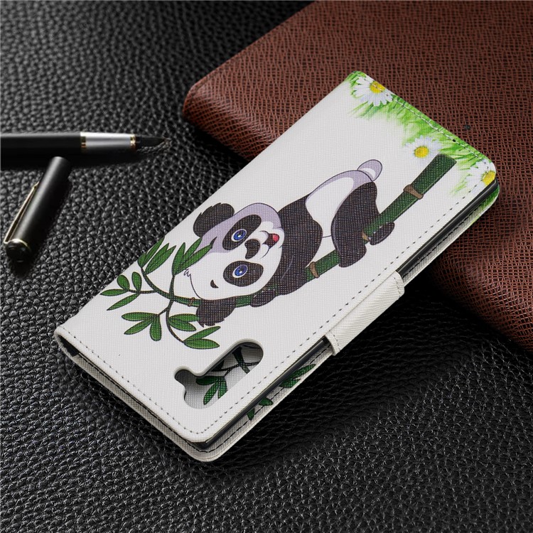 Pattern Printing Leather Wallet Phone Shell for Samsung Galaxy Note 10 - Panda Climbing Tree-8