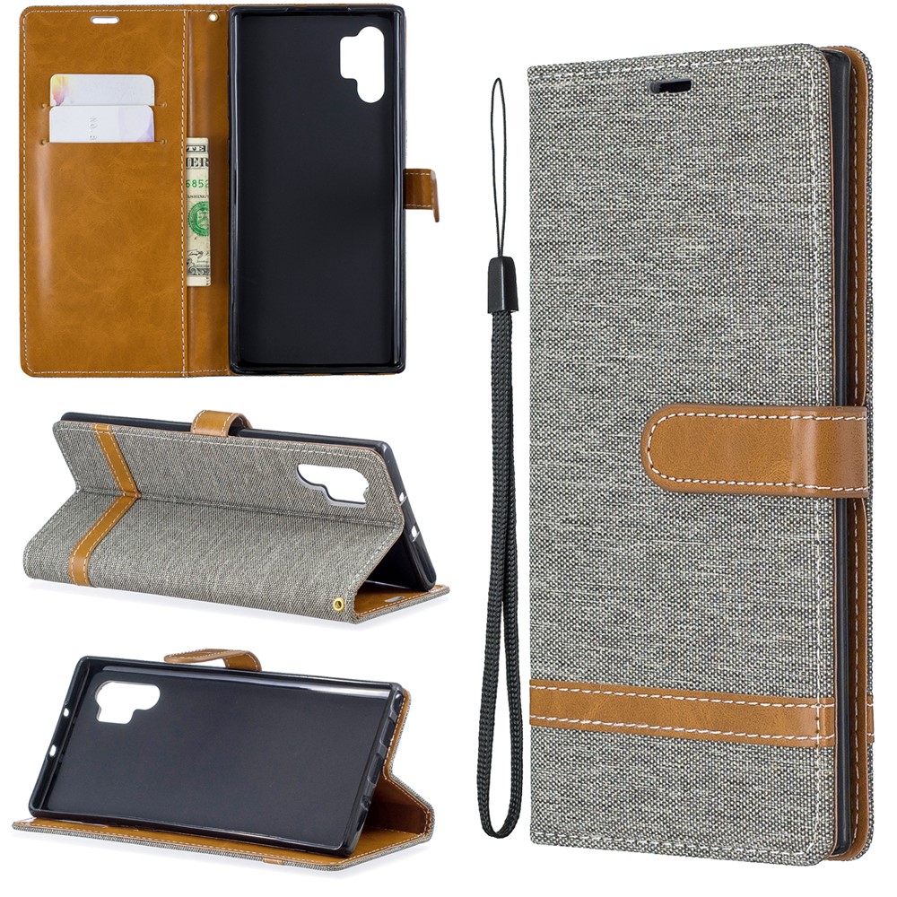 Escudo De Couro Assorted Da Carteira De Pano Das Calças De Brim Da Cor Para A Nota 10 Da Galáxia De Samsung Pro - Cinzento-1