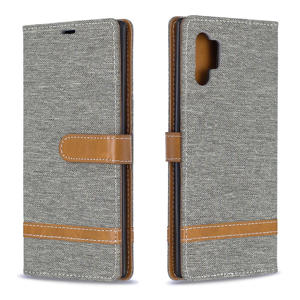 Escudo De Couro Assorted Da Carteira De Pano Das Calças De Brim Da Cor Para A Nota 10 Da Galáxia De Samsung Pro - Cinzento-4