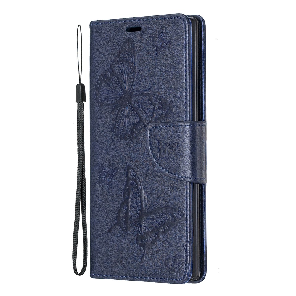 Etui Portefeuille En Cuir Avec Papillon Pour Samsung Galaxy Note 10 - Bleu-2