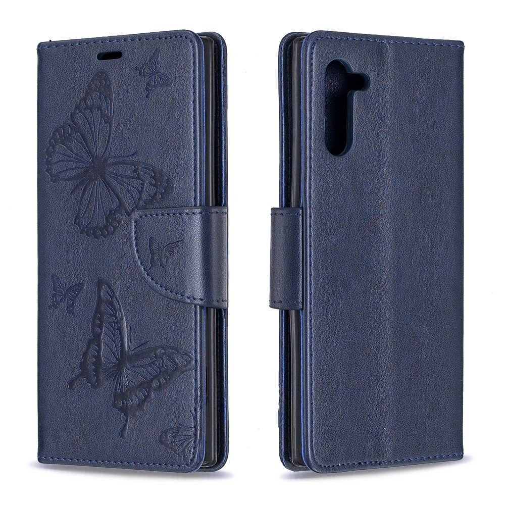 Etui Portefeuille En Cuir Avec Papillon Pour Samsung Galaxy Note 10 - Bleu-4