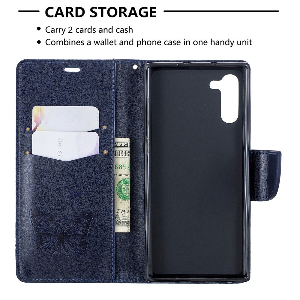 Etui Portefeuille En Cuir Avec Papillon Pour Samsung Galaxy Note 10 - Bleu-6