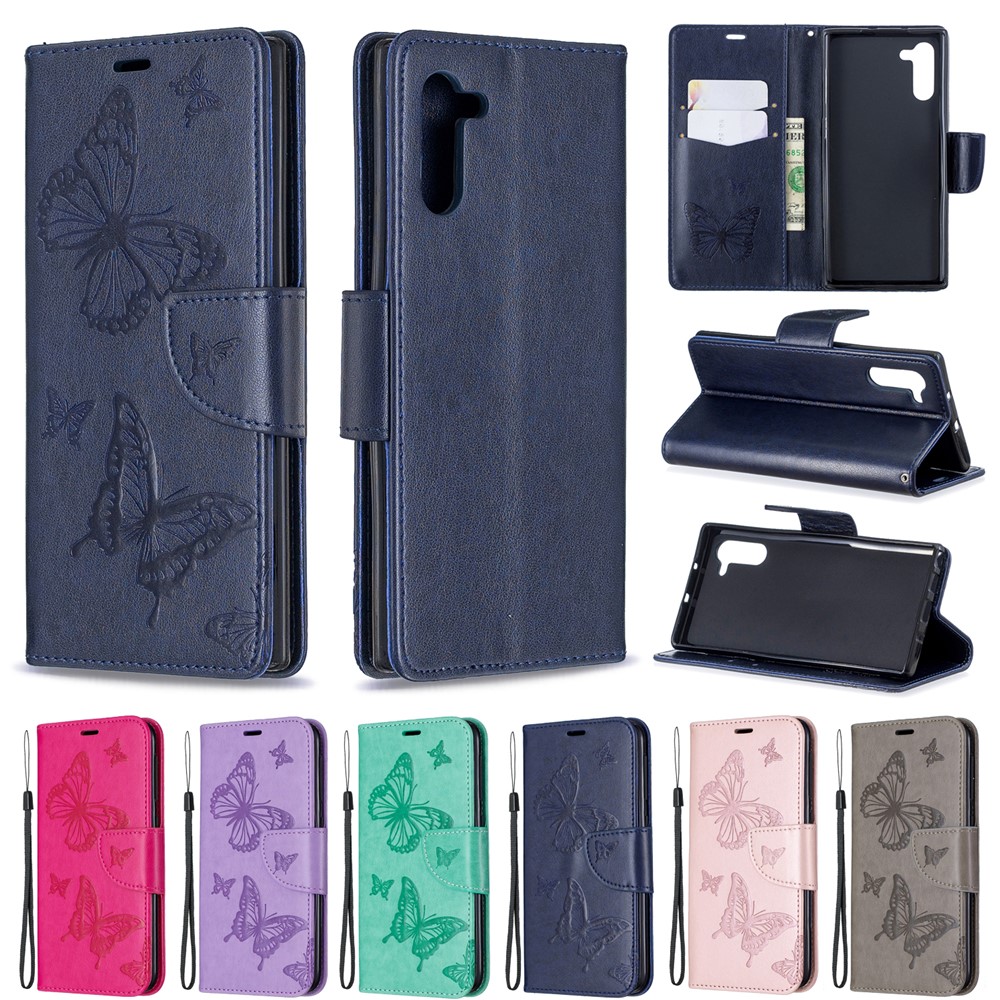 Etui Portefeuille En Cuir Avec Papillon Pour Samsung Galaxy Note 10 - Bleu-9