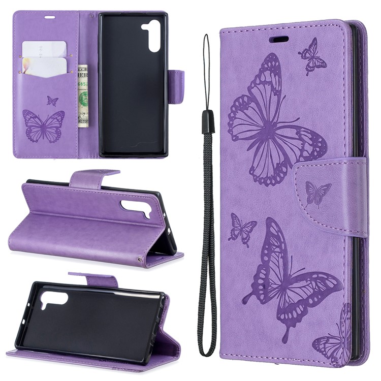 Estuche Para Teléfono Con Billetera De Cuero De Mariposa Para Samsung Galaxy Note 10 - Púrpura-1