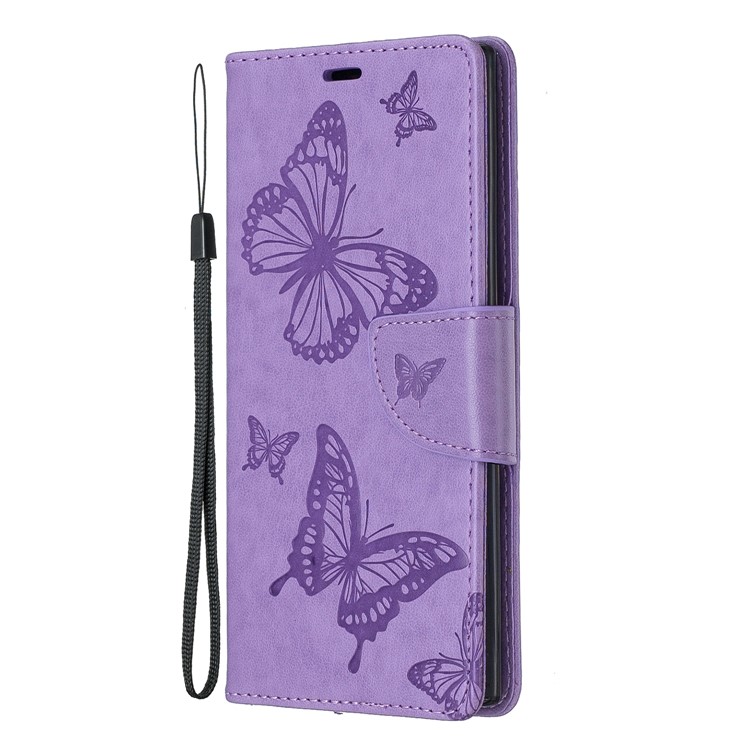 Estuche Para Teléfono Con Billetera De Cuero De Mariposa Para Samsung Galaxy Note 10 - Púrpura-2