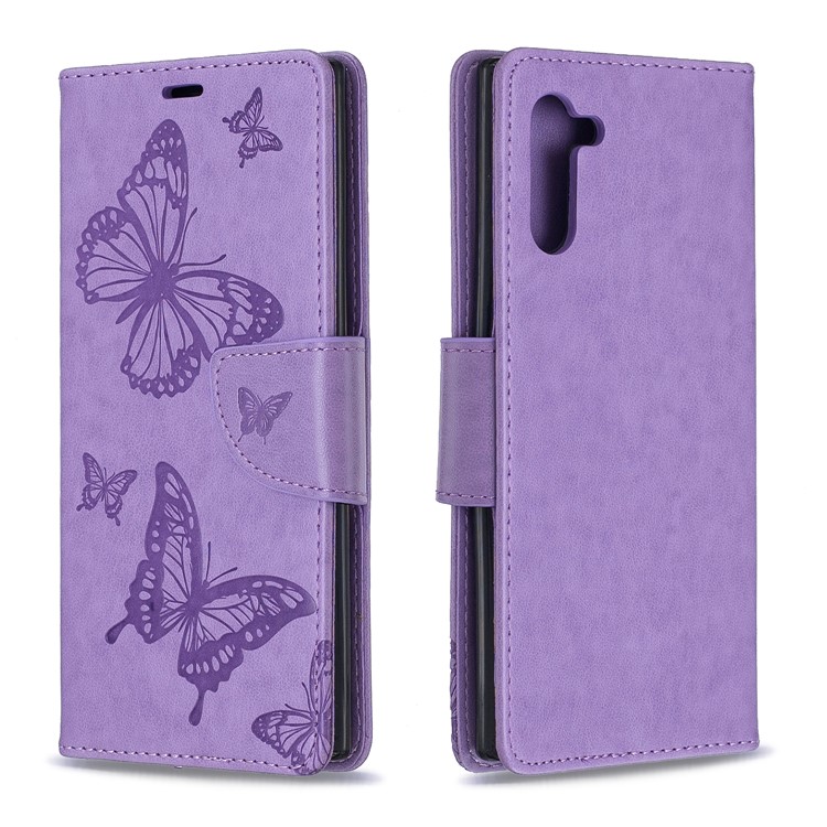 Estuche Para Teléfono Con Billetera De Cuero De Mariposa Para Samsung Galaxy Note 10 - Púrpura-4