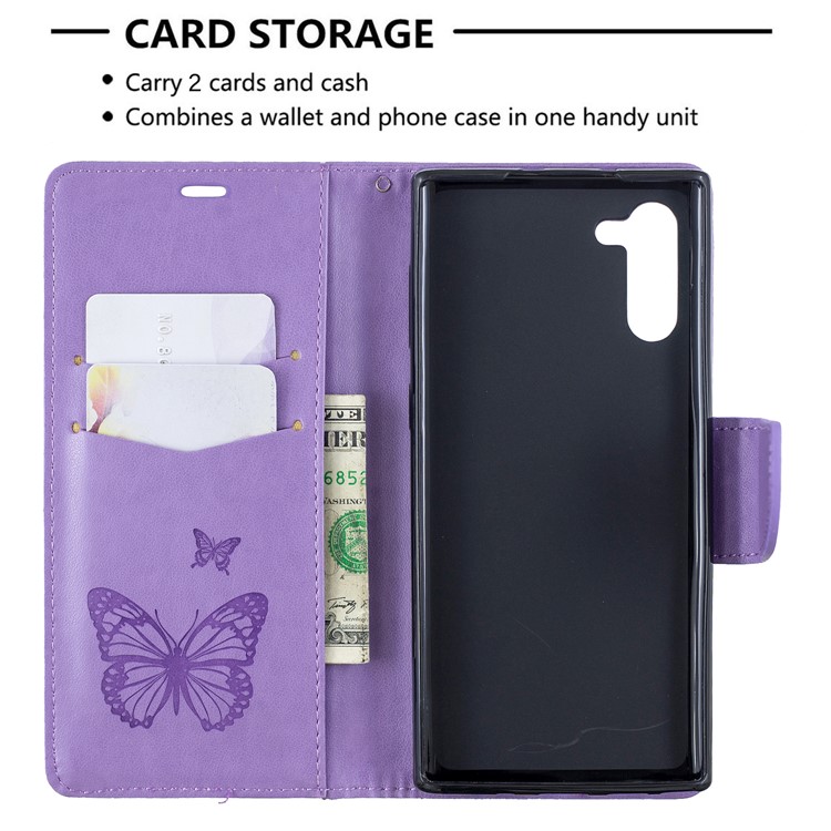 Estuche Para Teléfono Con Billetera De Cuero De Mariposa Para Samsung Galaxy Note 10 - Púrpura-6