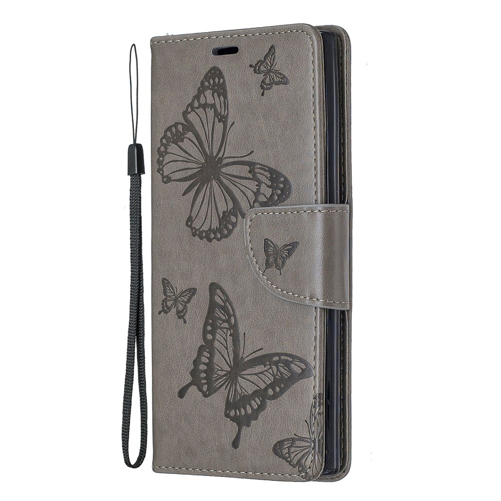 Etui Portefeuille En Cuir Avec Papillon Pour Samsung Galaxy Note 10 - Gris-2