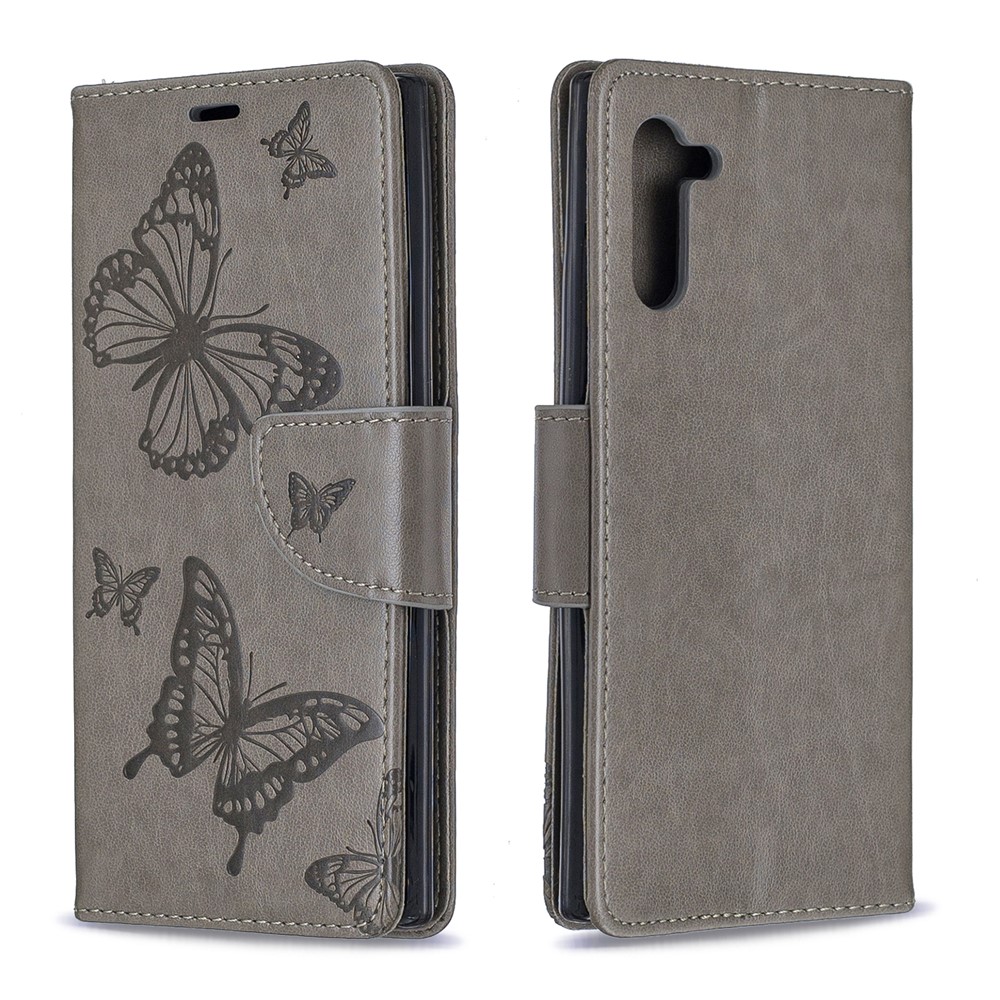 Etui Portefeuille En Cuir Avec Papillon Pour Samsung Galaxy Note 10 - Gris-4