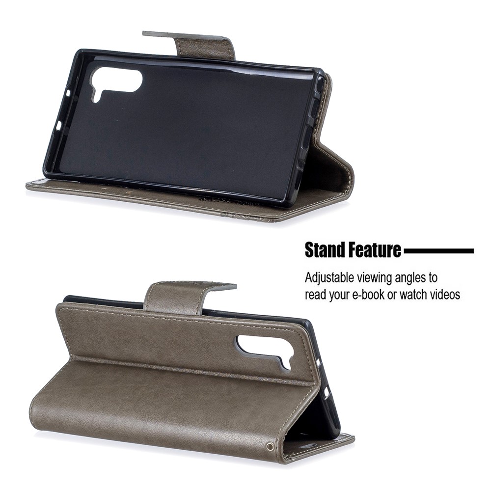 Etui Portefeuille En Cuir Avec Papillon Pour Samsung Galaxy Note 10 - Gris-5