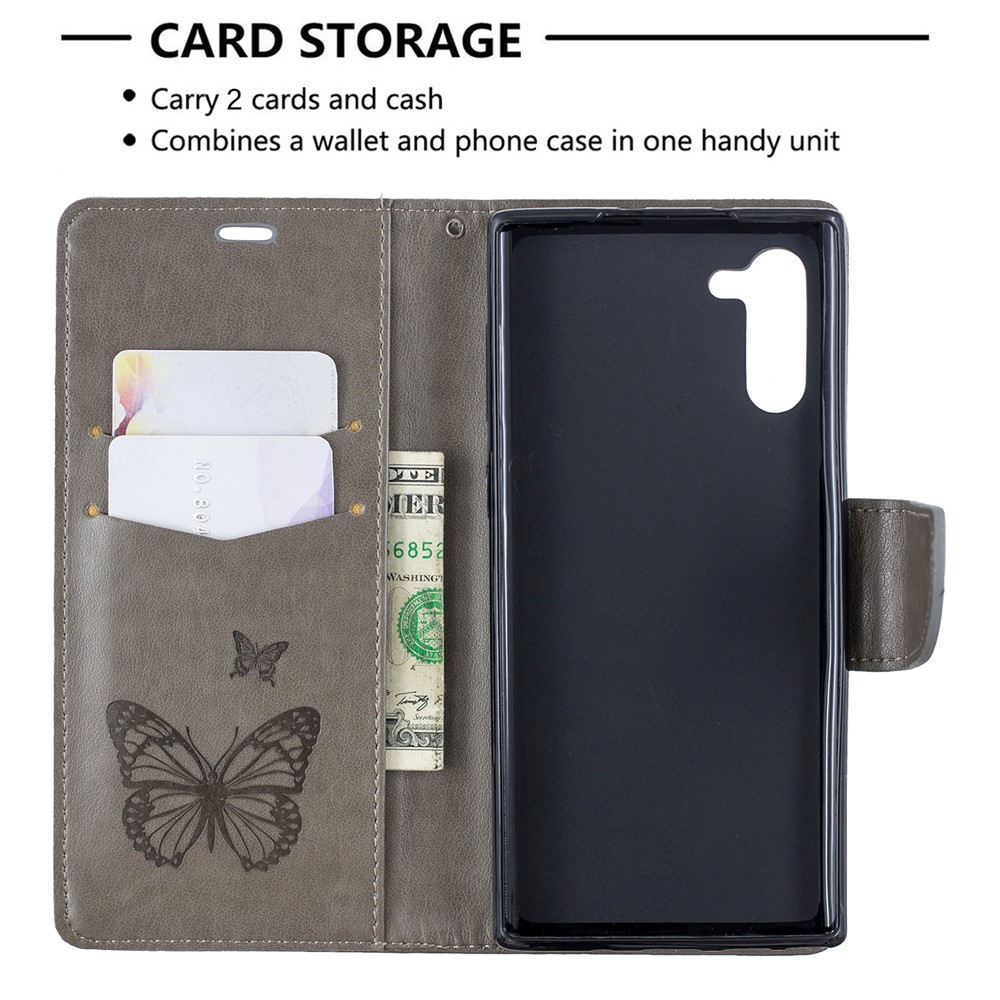 Etui Portefeuille En Cuir Avec Papillon Pour Samsung Galaxy Note 10 - Gris-6
