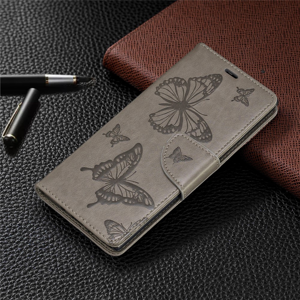 Etui Portefeuille En Cuir Avec Papillon Pour Samsung Galaxy Note 10 - Gris-7