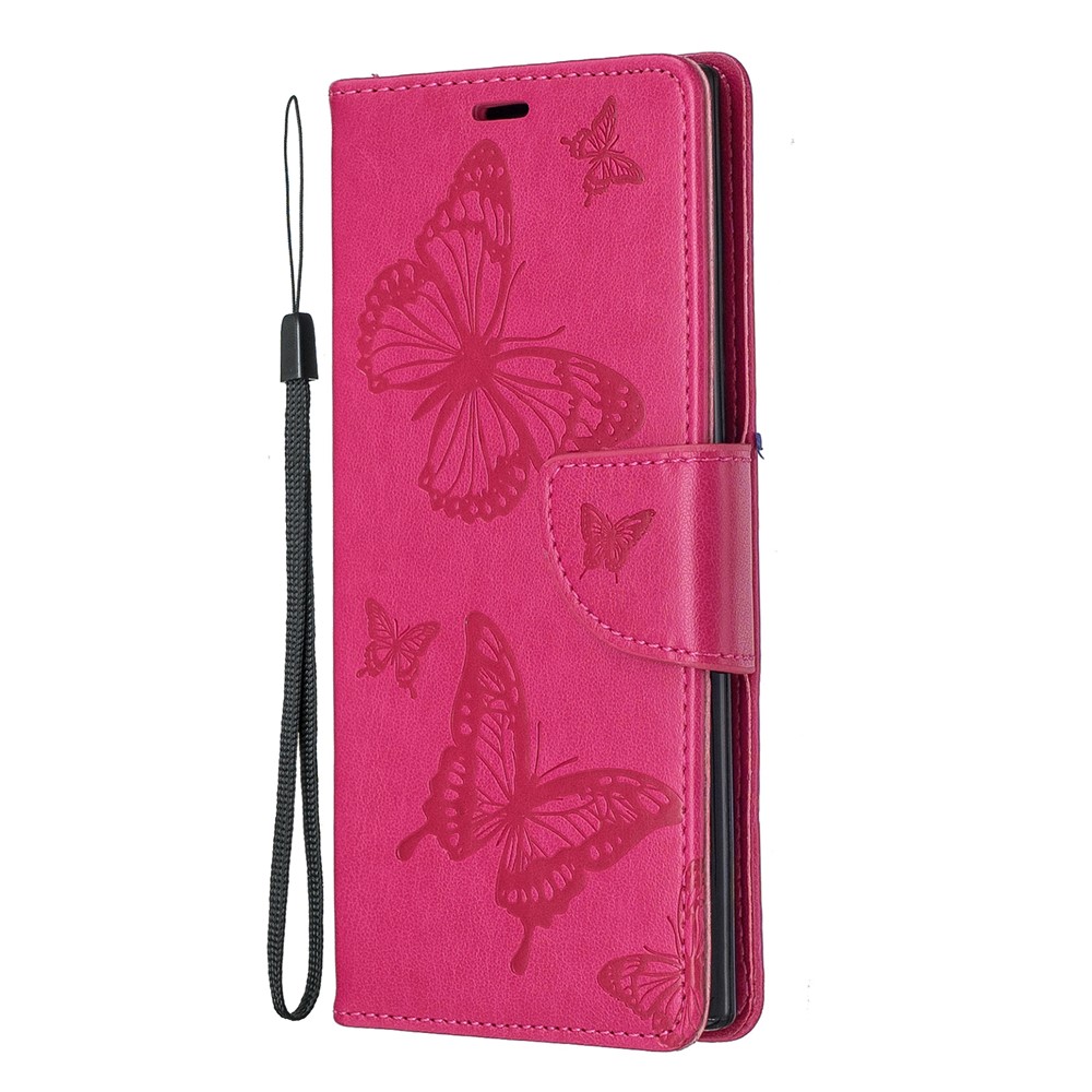 Etui Portefeuille En Cuir Avec Papillon Pour Samsung Galaxy Note 10 - Rose-2