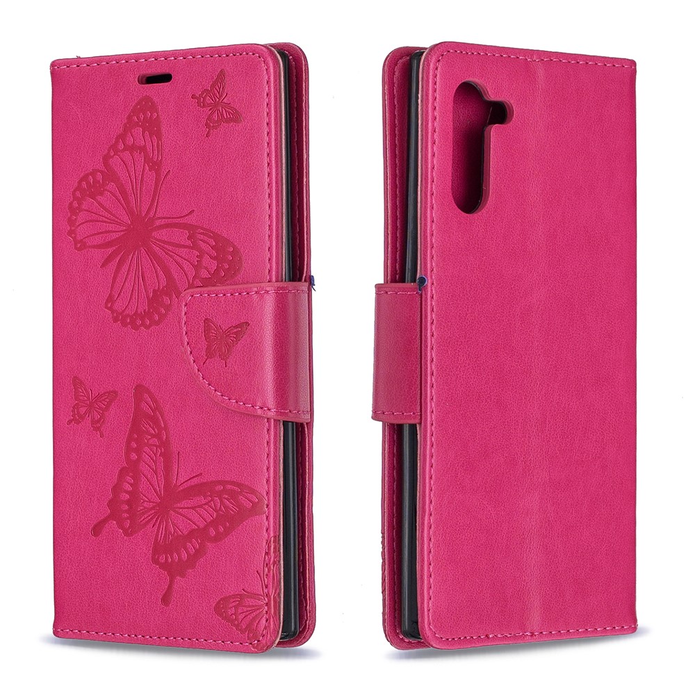 Etui Portefeuille En Cuir Avec Papillon Pour Samsung Galaxy Note 10 - Rose-4