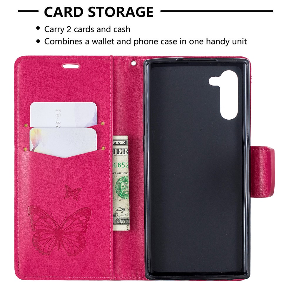 Etui Portefeuille En Cuir Avec Papillon Pour Samsung Galaxy Note 10 - Rose-6