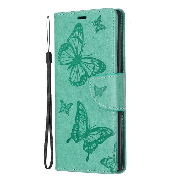 Etui Portefeuille En Cuir Avec Papillon Pour Samsung Galaxy Note 10 - Vert-2