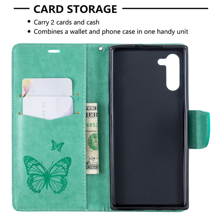 Etui Portefeuille En Cuir Avec Papillon Pour Samsung Galaxy Note 10 - Vert-6