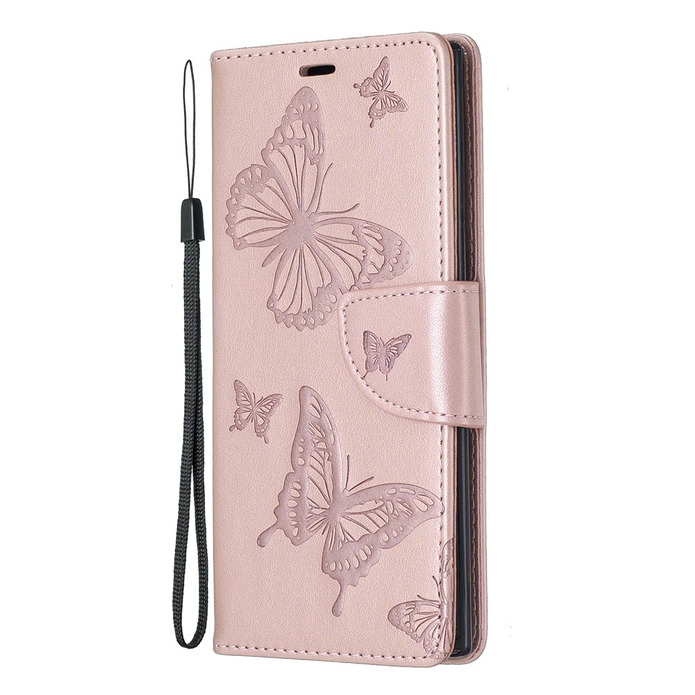 Etui Portefeuille En Cuir Avec Papillon Pour Samsung Galaxy Note 10 - Or Rose-2
