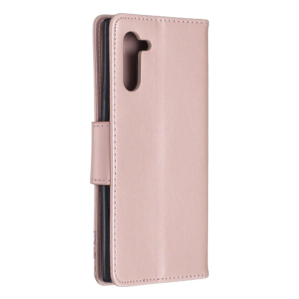 Etui Portefeuille En Cuir Avec Papillon Pour Samsung Galaxy Note 10 - Or Rose-3