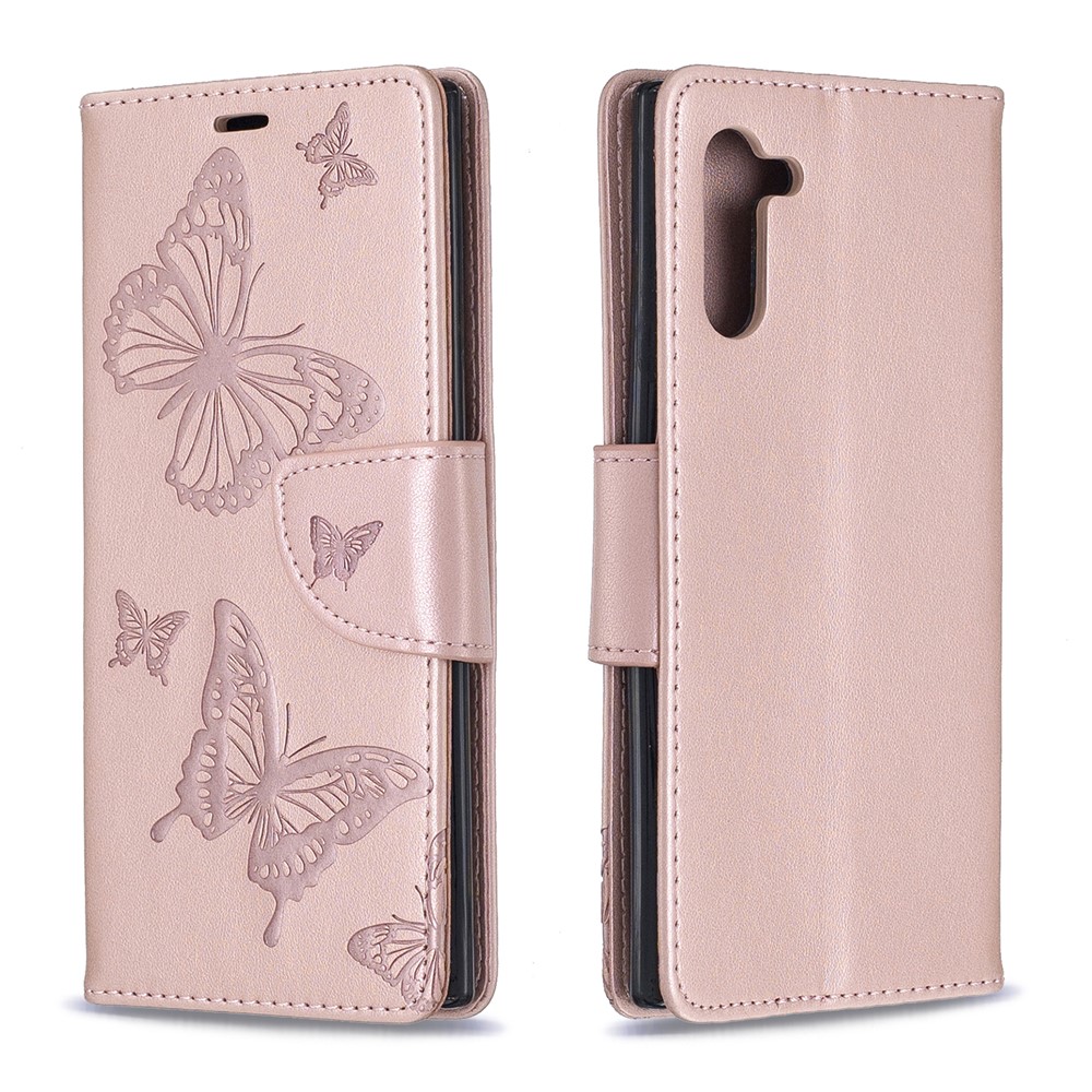 Etui Portefeuille En Cuir Avec Papillon Pour Samsung Galaxy Note 10 - Or Rose-4