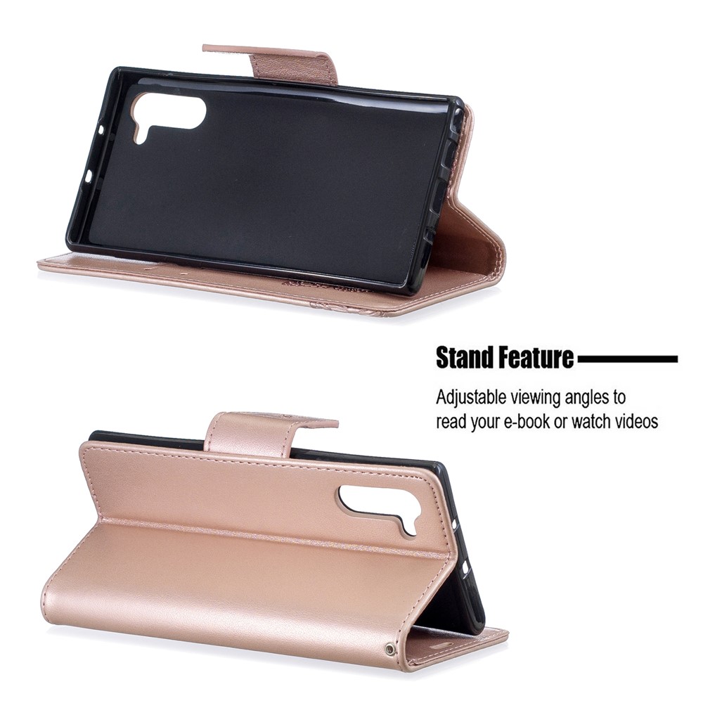 Etui Portefeuille En Cuir Avec Papillon Pour Samsung Galaxy Note 10 - Or Rose-5