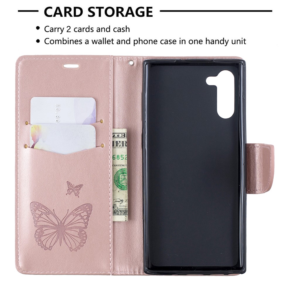 Etui Portefeuille En Cuir Avec Papillon Pour Samsung Galaxy Note 10 - Or Rose-6