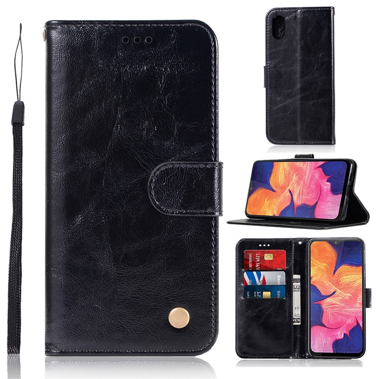 Vintage Premium PU Leather Wallet Shell with Stand for Samsung Galaxy A10e - Black-1