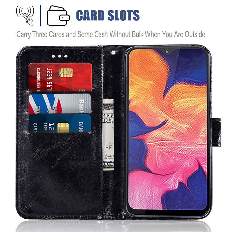 Vintage Premium PU Leather Wallet Shell with Stand for Samsung Galaxy A10e - Black-4