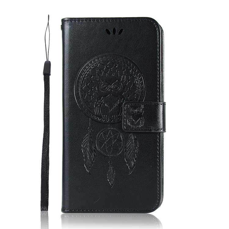 Imprinted Dream Catcher Owl Leather Wallet Case for Samsung Galaxy A10e - Black-2