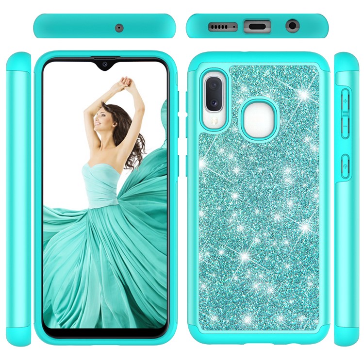 Shiny Glittery PC Back + TPU Frame Phone Shell for Samsung Galaxy A20e / Galaxy A10e - Blue-2