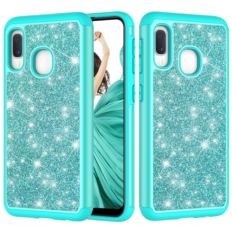 Shiny Glittery PC Back + TPU Frame Phone Shell for Samsung Galaxy A20e / Galaxy A10e - Blue-6