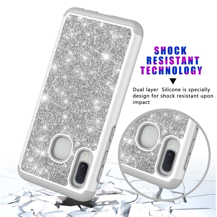 Shiny Glittery PC Back + TPU Frame Phone Shell for Samsung Galaxy A20e / Galaxy A10e - Silver-10