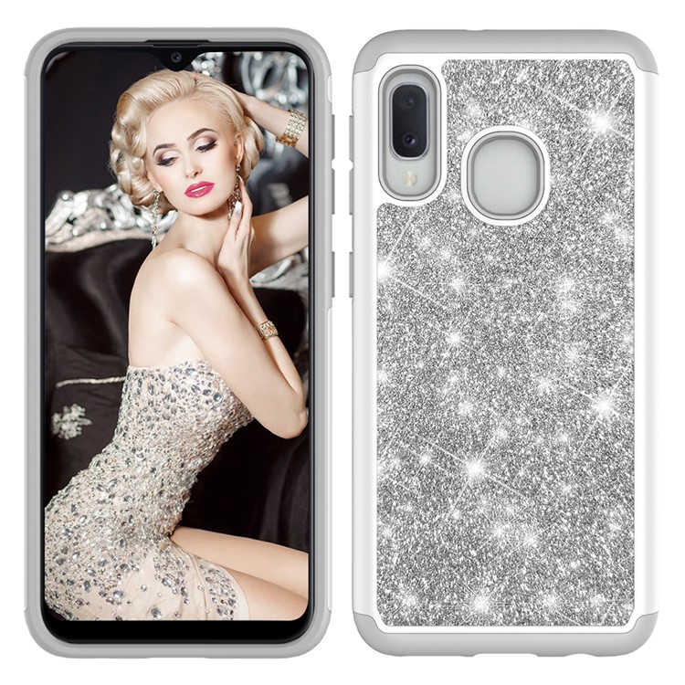 Shiny Glittery PC Back + TPU Frame Phone Shell for Samsung Galaxy A20e / Galaxy A10e - Silver-2