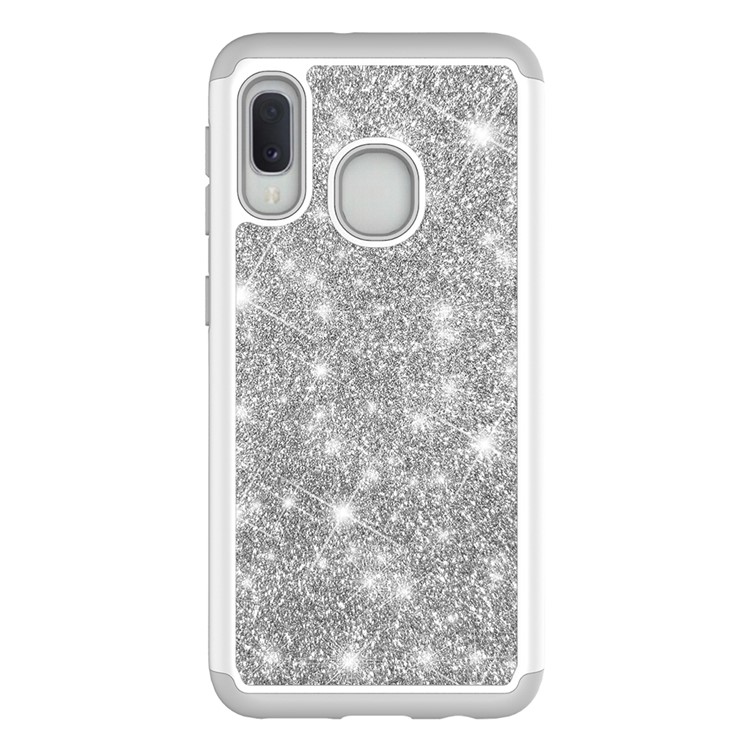 Shiny Glittery PC Back + TPU Frame Phone Shell for Samsung Galaxy A20e / Galaxy A10e - Silver-3
