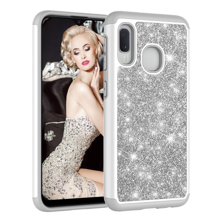 Shiny Glittery PC Back + TPU Frame Phone Shell for Samsung Galaxy A20e / Galaxy A10e - Silver-4
