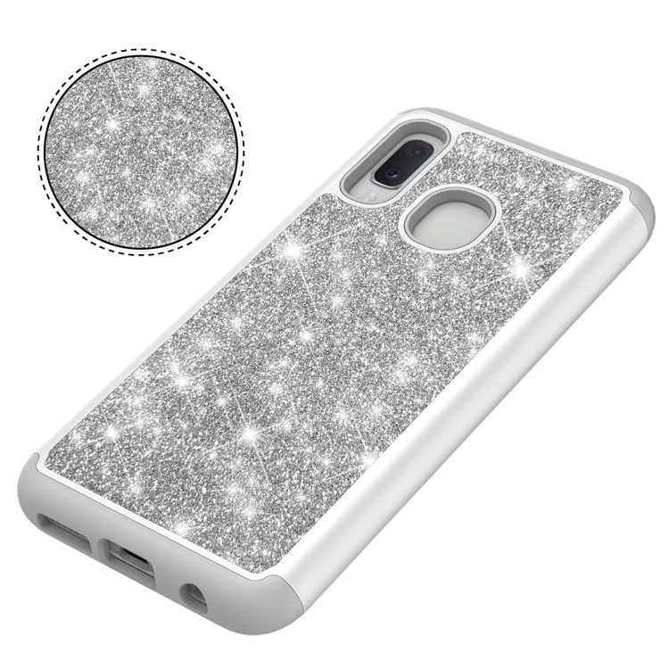 Shiny Glittery PC Back + TPU Frame Phone Shell for Samsung Galaxy A20e / Galaxy A10e - Silver-7