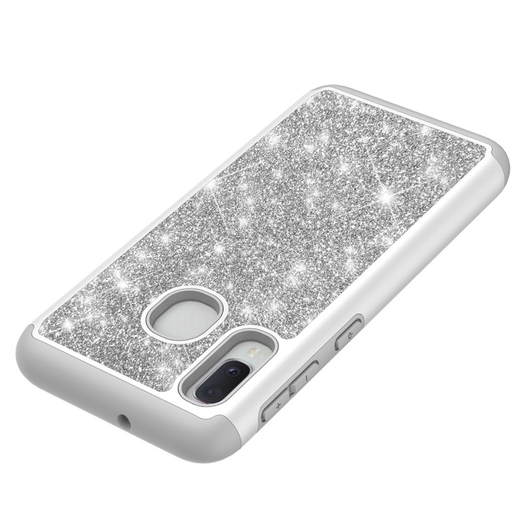 Shiny Glittery PC Back + TPU Frame Phone Shell for Samsung Galaxy A20e / Galaxy A10e - Silver-8