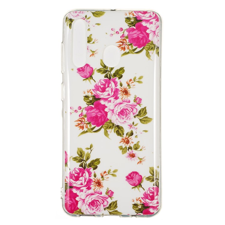 Glow at Dark IMD TPU Phone Case for Samsung Galaxy A60 - Pink Flower-3