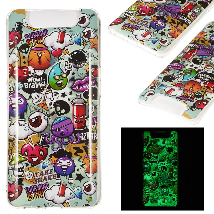 Noctilucent Patterned IMD TPU Mobile Phone Case Cover for Samsung Galaxy A80/A90 - Brains-1