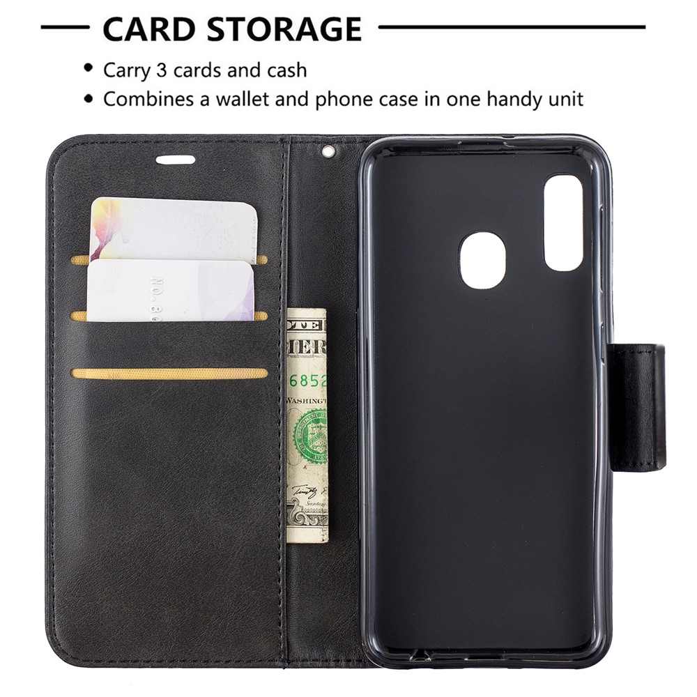 PU-Leder Brieftasche Stehen Telefon Shell Cover Für Samsung Galaxy A20E / A10e - Schwarz-6