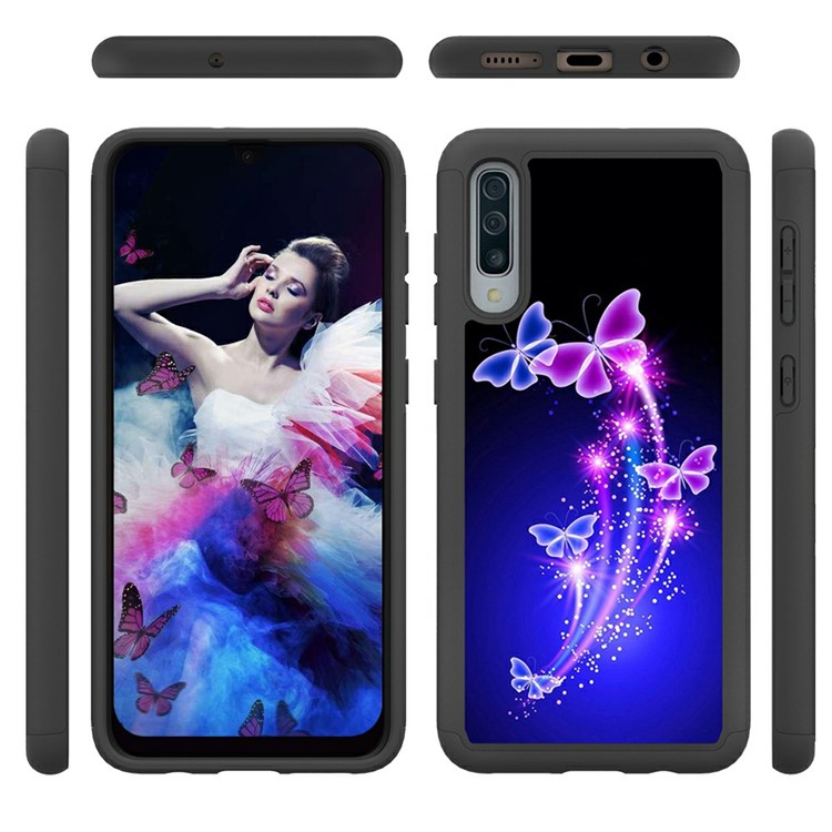Shock-proof Pattern Printing TPU + PC Detachable 2-in-1 Hybrid Case for Samsung Galaxy A50 - Butterflies-2