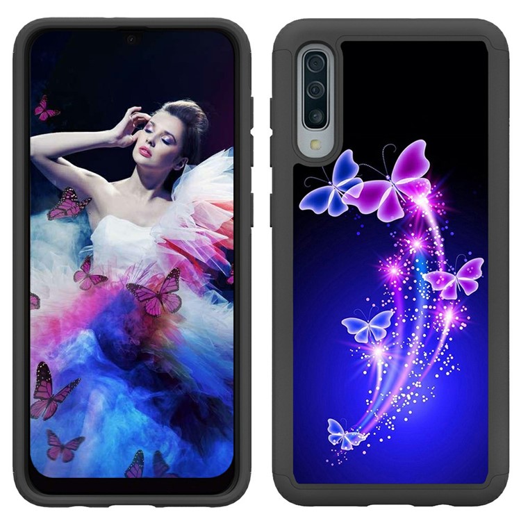 Shock-proof Pattern Printing TPU + PC Detachable 2-in-1 Hybrid Case for Samsung Galaxy A50 - Butterflies-3