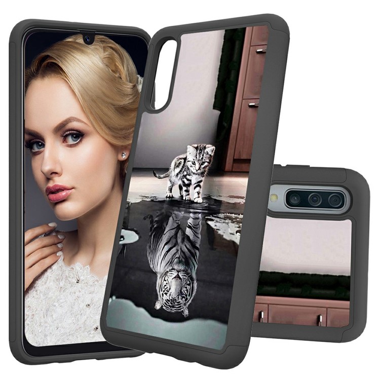 Shock-proof Pattern Printing TPU + PC Detachable 2-in-1 Hybrid Case for Samsung Galaxy A50/A50s/A30s - Cat and Tiger-1