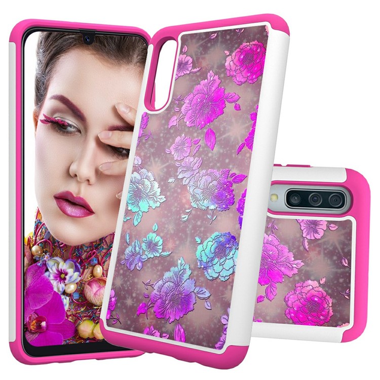 Shock-proof Pattern Printing TPU + PC Detachable 2-in-1 Hybrid Case for Samsung Galaxy A50/A50s/A30s - Flowers-1