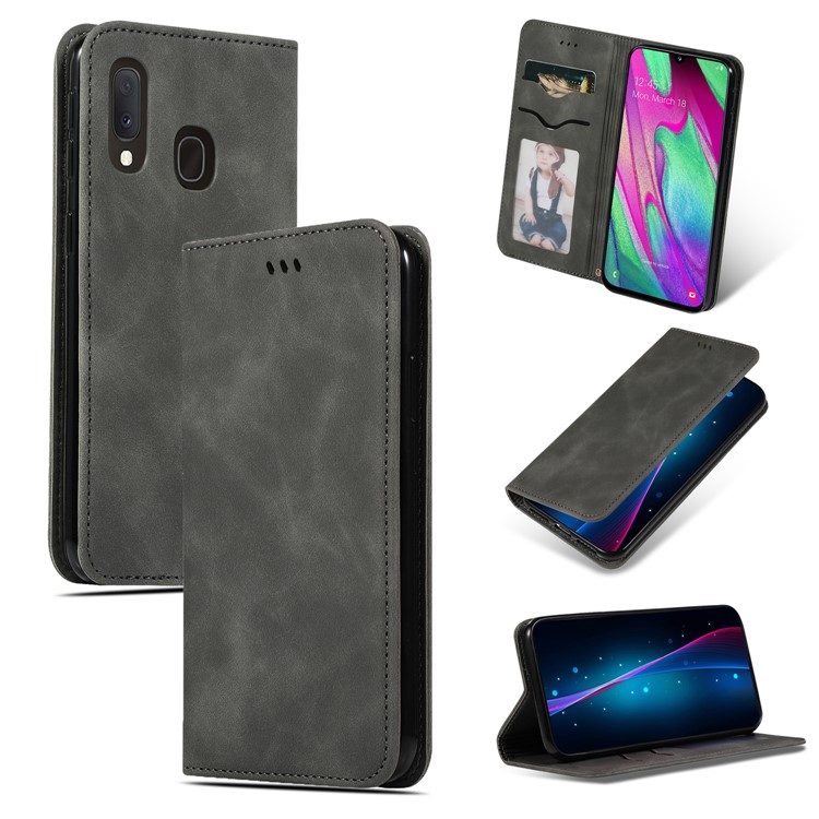 Auto-absorbed Business Style PU Leather Stand Phone Case with Card Slots for Samsung Galaxy A20e / A202F / A10e - Army Green-1