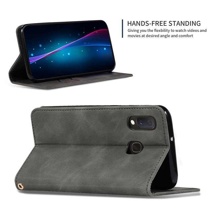 Auto-absorbed Business Style PU Leather Stand Phone Case with Card Slots for Samsung Galaxy A20e / A202F / A10e - Army Green-4