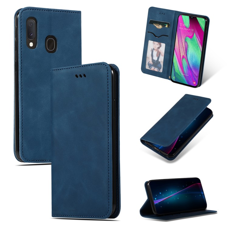 Auto-absorbed Business Style PU Leather Stand Phone Case with Card Slots for Samsung Galaxy A20e / A202F / A10e - Blue-1