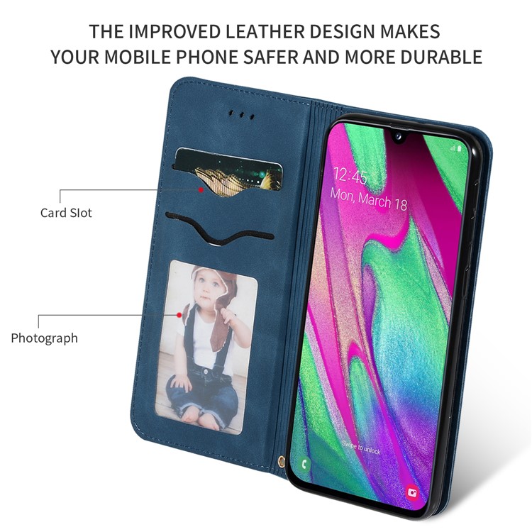 Auto-absorbed Business Style PU Leather Stand Phone Case with Card Slots for Samsung Galaxy A20e / A202F / A10e - Blue-2