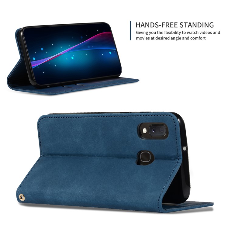 Auto-absorbed Business Style PU Leather Stand Phone Case with Card Slots for Samsung Galaxy A20e / A202F / A10e - Blue-4
